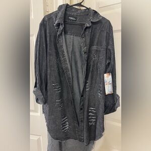 Distressed Black Denim Jacket